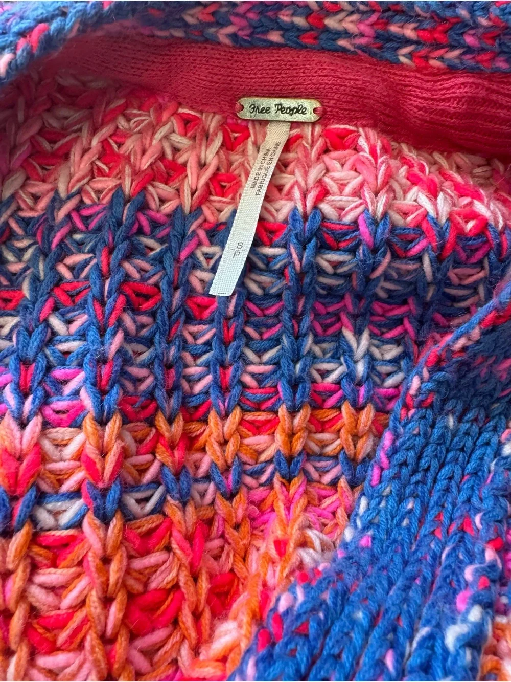 Free People Chunky Knit Open Front Cardigan Sweater Multicolor Boho Oversized XS
